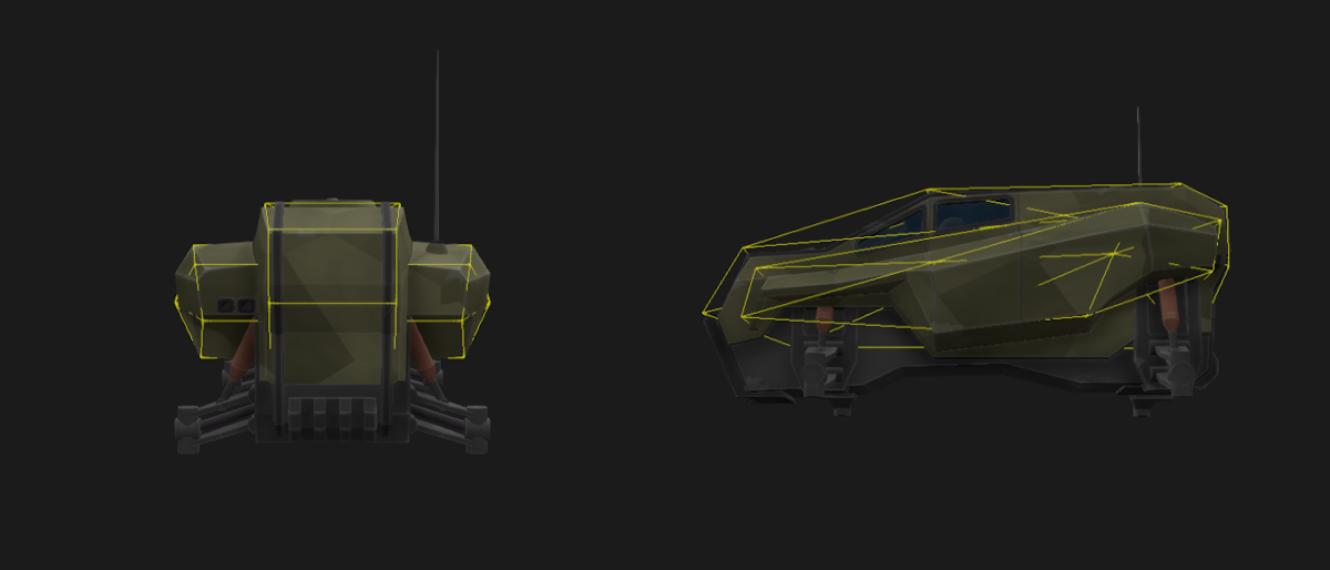 The two convex hulls making up the chassis collision volume